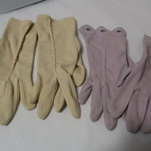 Lot of 2 Ladies Vintage Nylon Fabric Gloves Purple Lilac Beige